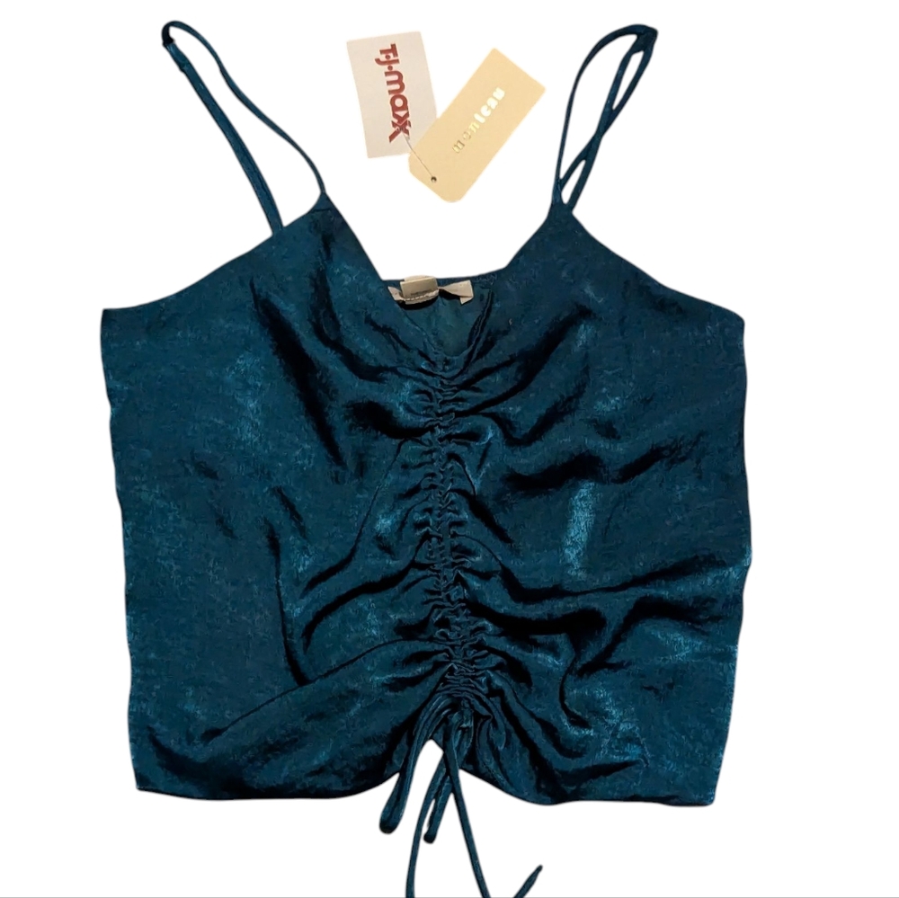 Monteau Los Angeles Crop Tank Top Women's XL Dark Green-Blue M Teal